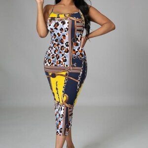 Chain and Leopard Print Midi Dress - NWT